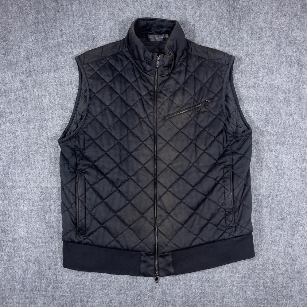 Ralph Lauren Quilted Puffer Vest Mens Large Black Diamond Stitch Made in Italy
